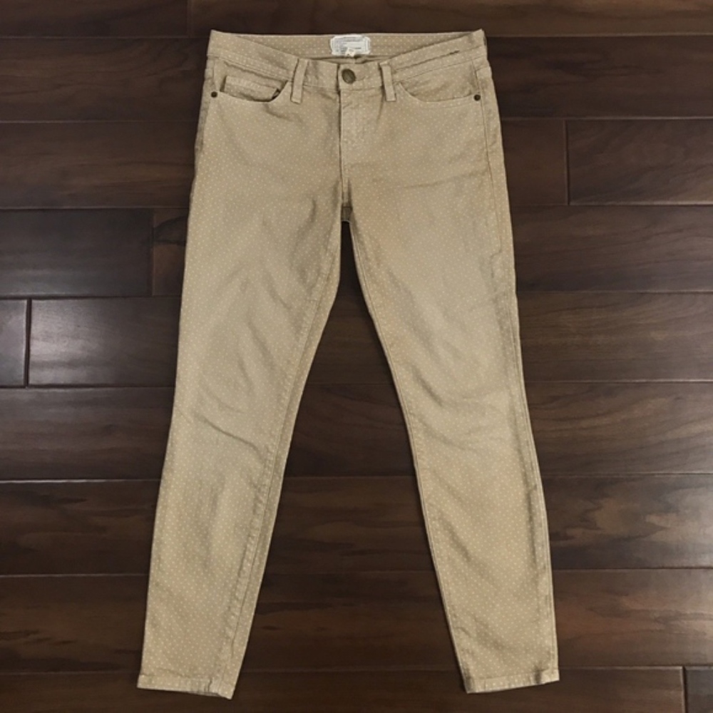 Current/Elliott Skinny Jeans in Light Tan with Subtle Dot Print